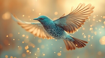 Obraz premium A vibrant, ethereal depiction of a bird in flight.