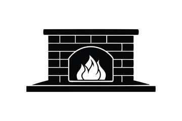 Brick fire place icon silhouette on white background