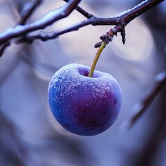 plum isolated on winter background