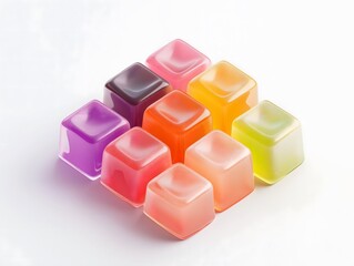 Obraz premium Generation Alpha food menu: a charming isometric of colorful Fruit Sushi food icons on a white background.