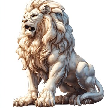 Majestic Nemean lion statue exudes power and grace. Classic sculpture with amber eyes and flowing mane embodies royalty and courage. Mythical Nemean isolated on a white background.