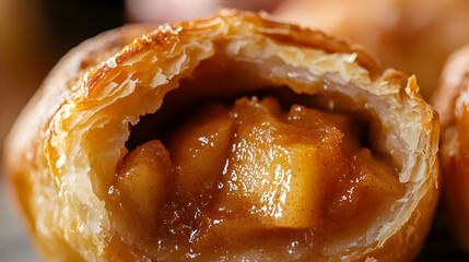 Close-up of a luscious apple turnover, showcasing its flaky pastry and delectable filling