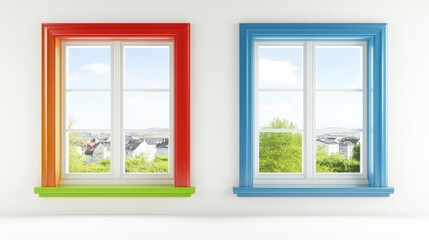 Colorful Windows with Scenic Background View