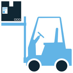 Forklift logistics icon vector for warehouse loading, cargo lifting, and pallet handling. Ideal for freight movement, warehouse tools, and cargo distribution service illustration.