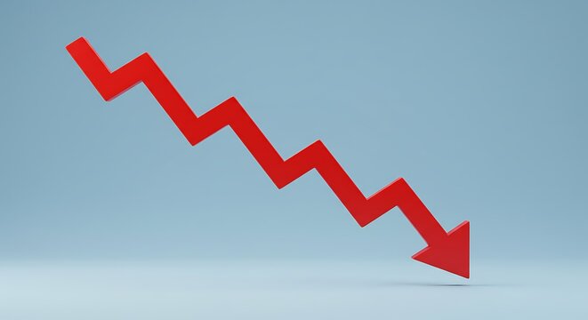 Red Arrow Pointing Downward on Blue Background