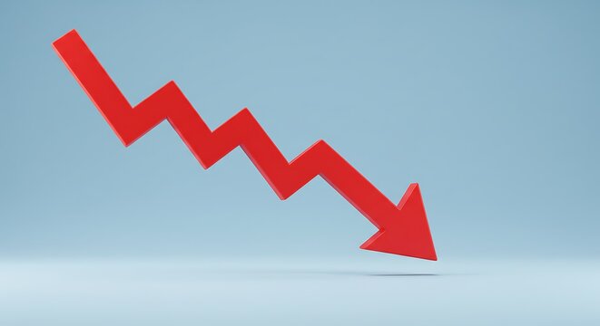 Red Arrow Decreasing Trend on Blue Background