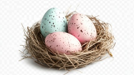 Obraz premium Pastel Speckled Easter Eggs in Bird Nest