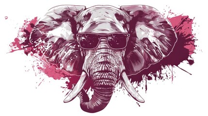 a shirt design based on the university of alabama football team, portrait of line art abstract elephant wearing sunglasses