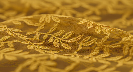 Fototapeta premium Golden Filigree: Exquisite Textile Adorned With Botanical Embroidered Detailing