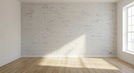 Empty brick White room in condominium.brick wall and wood floor in room for artwork. classic interior design. 3D Render