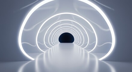 Obraz premium Abstract 3d rendering of empty futuristic arch tunnel room with light on the wall. Sci-fi concept.