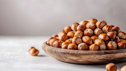 Fototapeta premium Wooden Bowl of Hazelnuts Healthy Food Nuts