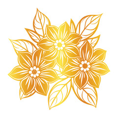 golden lineart flower and floral on white background