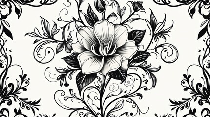 Black and White Floral Illustration Elegance in Symmetry