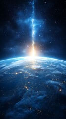 Fototapeta premium Earth impacted by celestial event, vibrant space explosion, seen from space, suitable for science fiction, posters, or educational materials