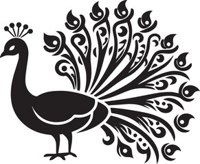 peacock bird vector silhouette, black color