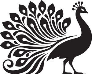 peacock bird vector silhouette, black color