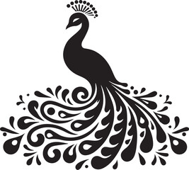 peacock bird vector silhouette, black color