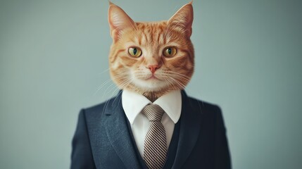 An orange cat dressed in a neat suit.