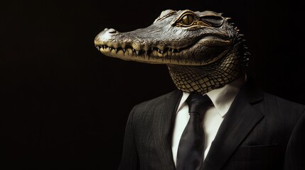 A business crocodile dressed in a neat suit.