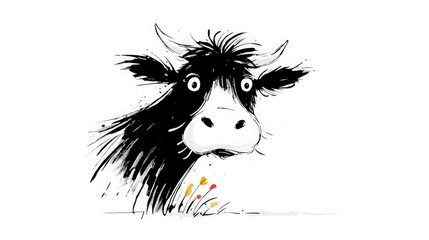 Obraz premium Quirky Cow Illustration Black and White Farm Animal Art
