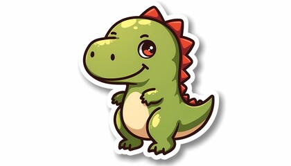 Dinosaur Sticker, cute distressed face, white background, isolated.