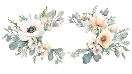 Watercolor Floral with White and Peach Flowers on Transparent Background