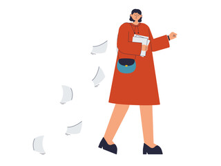 Woman employee struggling to carry papers. Busy People illustration. Flat vector illustration concept.