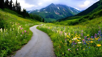 Fototapeta premium Mountain Wildflower Path, Scenic Trail - Nature photography