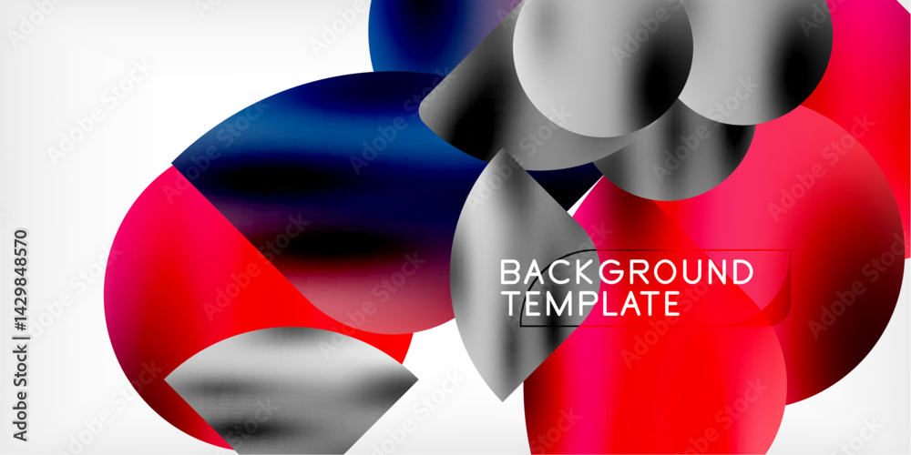 Aufkleber Abstract shapes overlap, creating vibrant color gradients. Red, blue, black, gray dominate composition. Modern design element.