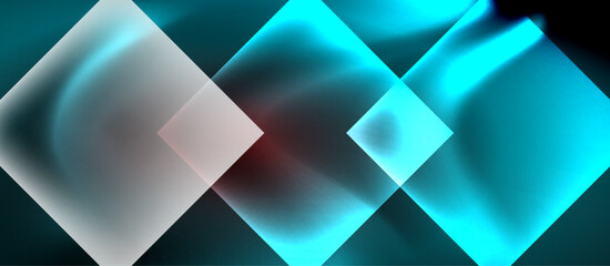 Obraz premium Abstract composition featuring overlapping squares. Teal, white, dark shades create fluid, modern aesthetic. Soft gradients present depth.