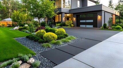 Obraz premium Modern House Exterior Landscaping Design - Modern architecture