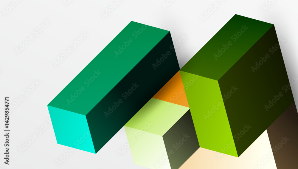 Aufkleber abstract geometric shapes, varying shades green, orange. blocks overlap creating depth, modern desig