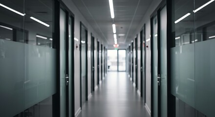 Naklejka premium door glass plastic corridor, new office building, office rental, light blurred corridor background