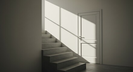 Fototapeta premium concrete ledder to door in light room