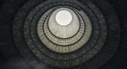 Naklejka premium Cooling tower of a power station, view from bottom to top.