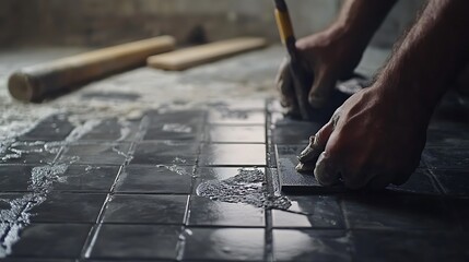 Tile Installation with Grout Application