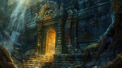 Fototapeta premium Ancient golden doorway ruins illustration