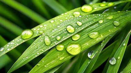 Dew Drops on Lush Green Grass Blades - Nature photography