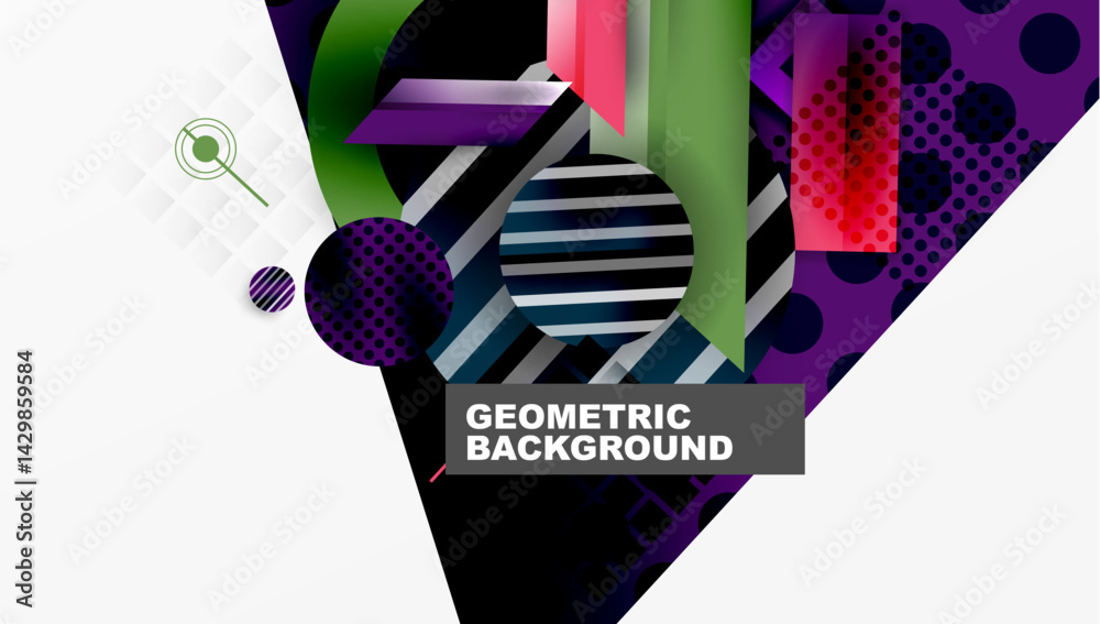 Aufkleber Abstract geometric composition. Vibrant colors, shapes overlap creating modern design. Gradient effects enhance visual interest.