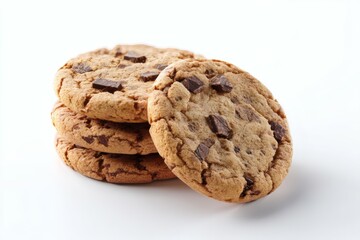 Stacked Chocolate Chip Cookies on White Background Delicious Baked Goodies