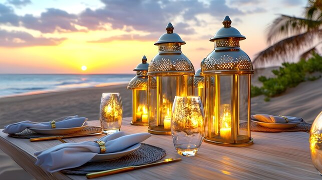Romantic Beach Sunset Dinner Scene - Romantic settings