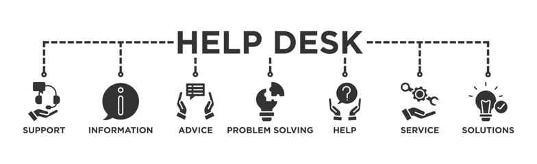 Help desk banner web icon vector illustration concept with icon of support, information, advice, problem solving, help, service and solutions