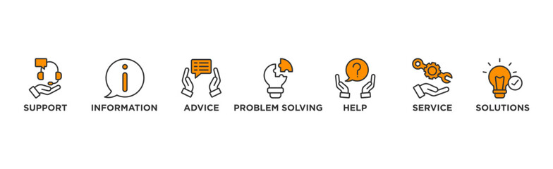 Help desk banner web icon vector illustration concept with icon of support, information, advice, problem solving, help, service and solutions