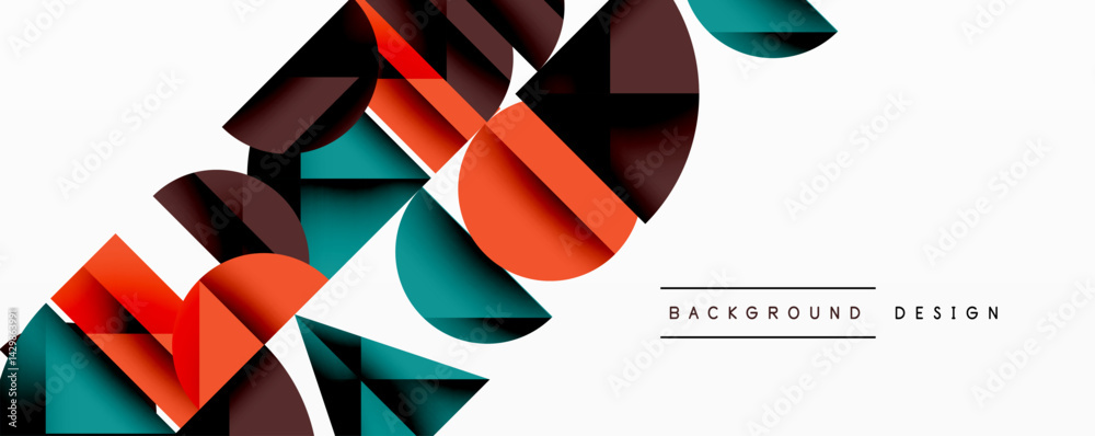 Aufkleber Abstract geometric shapes overlap, creating dynamic composition. Colors include orange, teal, brown, black. Minimalist design for backgrounds.