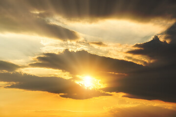 Fototapeta premium The resurrected Jesus Christ ascending to heaven above the bright light sky and clouds and God, Heaven and Second Coming concept. Sky with ray light background.