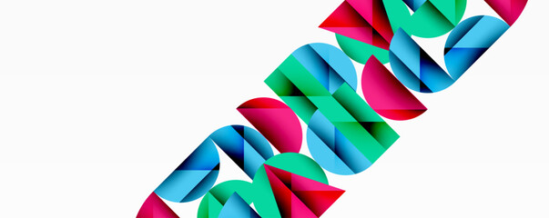Abstract geometric shapes, vibrant colors, diagonal composition. Modern design elements create dynamic visual flow.