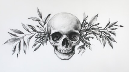 Obraz premium Skull with floral accents for edgy art prints, t-shirts, stickers, and tattoos