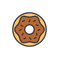Chocolate donut colored icons, minimalist vector illustration ,simple transparent graphic element .Isolated on white background