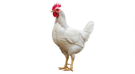 Fototapeta premium White chicken standing upright on white background